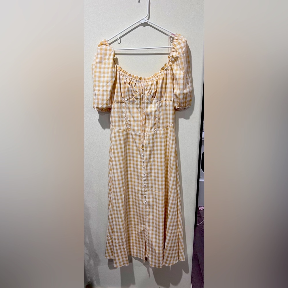 Yellow Gingham front button milkmaid